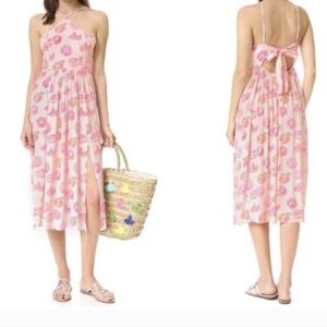 Wildfox Pink Fruit Print Halter Cute Romantic Midi Dress Back Bow Size S